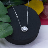 Silver Oval Shape Diamonds Pendant With Chain